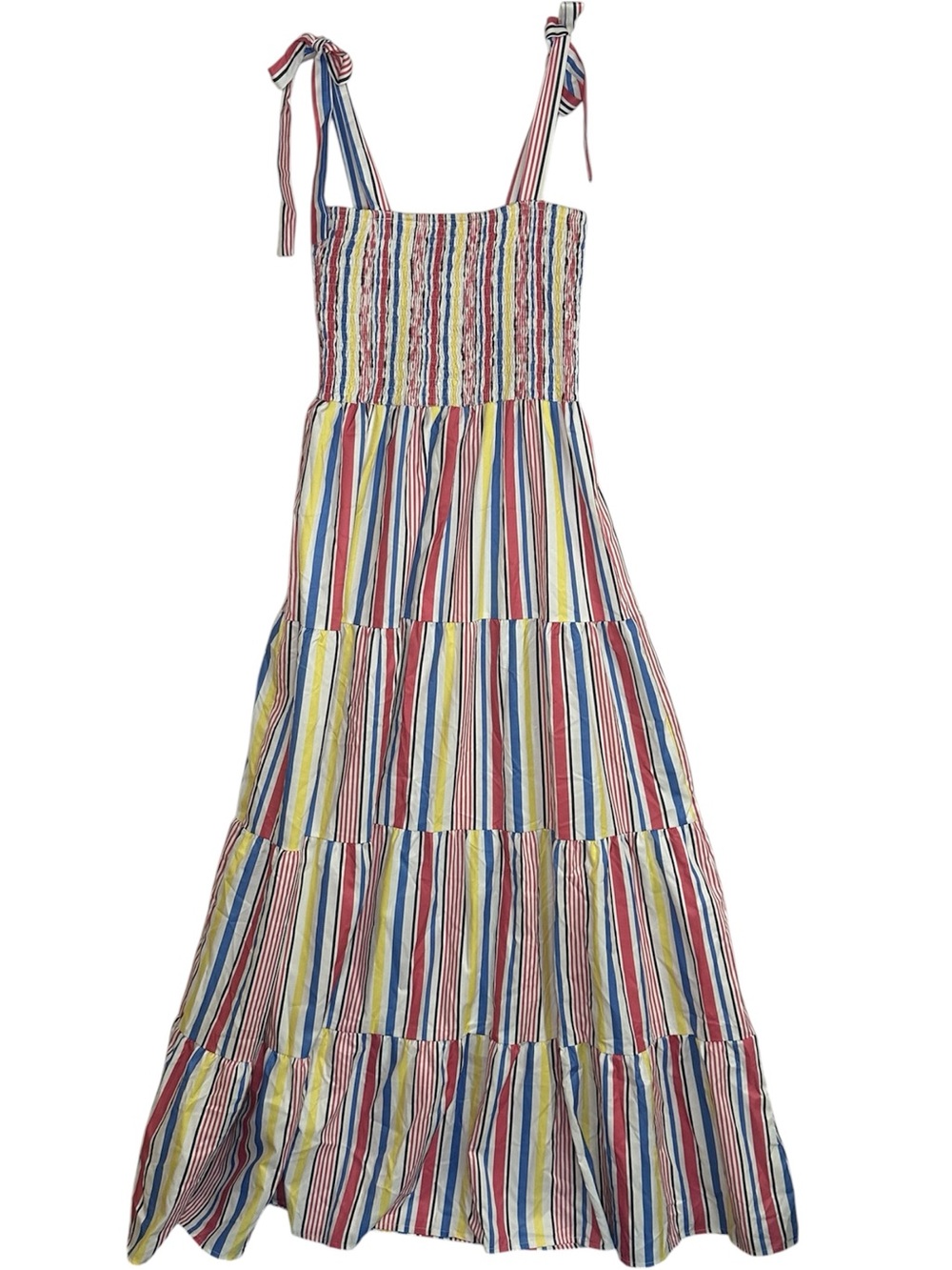 C+D+M Collection Striped Smocked Tie Strap Maxi Dress Large Boho Summer Cotton - Picture 5 of 13